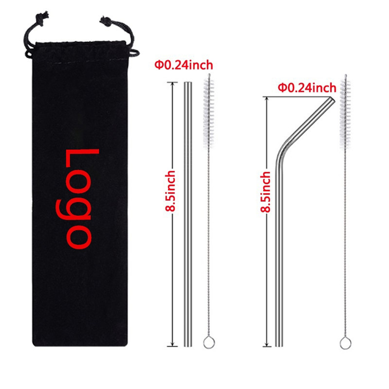 304 Stainless Steel Straws Set/Brush/Pocket