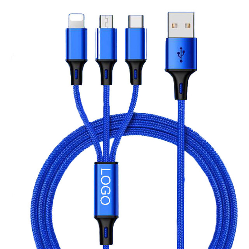3 in 1 Nylon Braided Charger USB Data Cable 