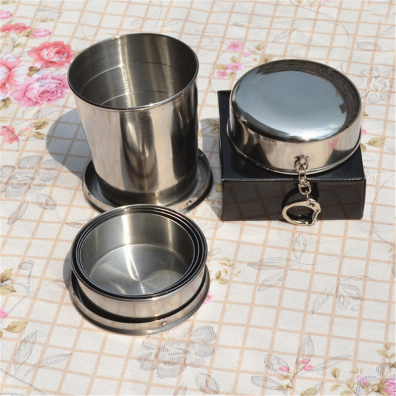 Stainless steel collapsible 2 oz cup with keyring