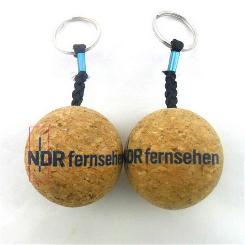 Wood cork ball keychain