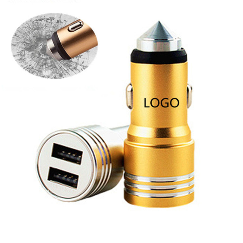2 In 1 Dual USB Port Car Charger with Emergency Hammer