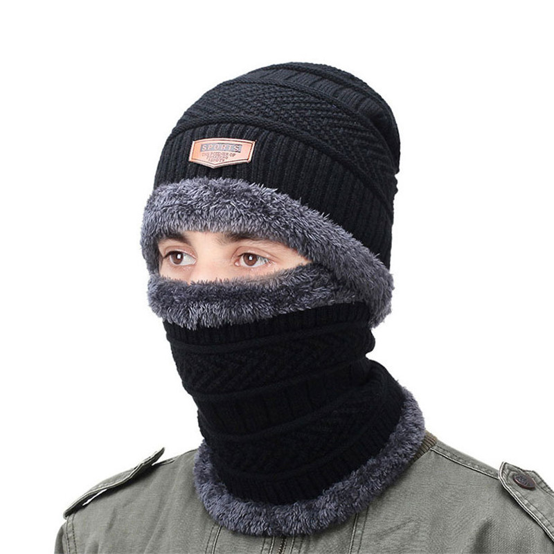 Women's Thicken Warm Knit Velvet Men's Hat Scarf Set