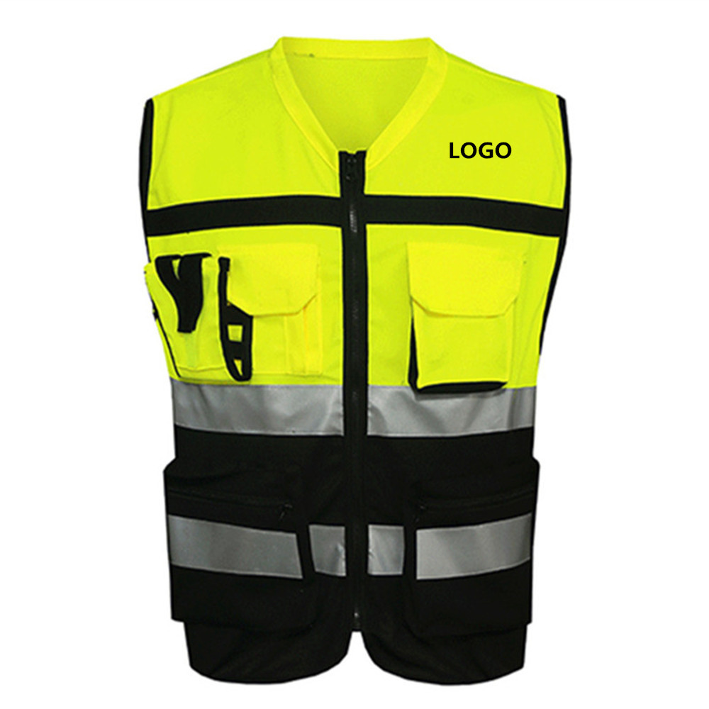 Breathable Reflective Safety Vest with Pockets and Zipper