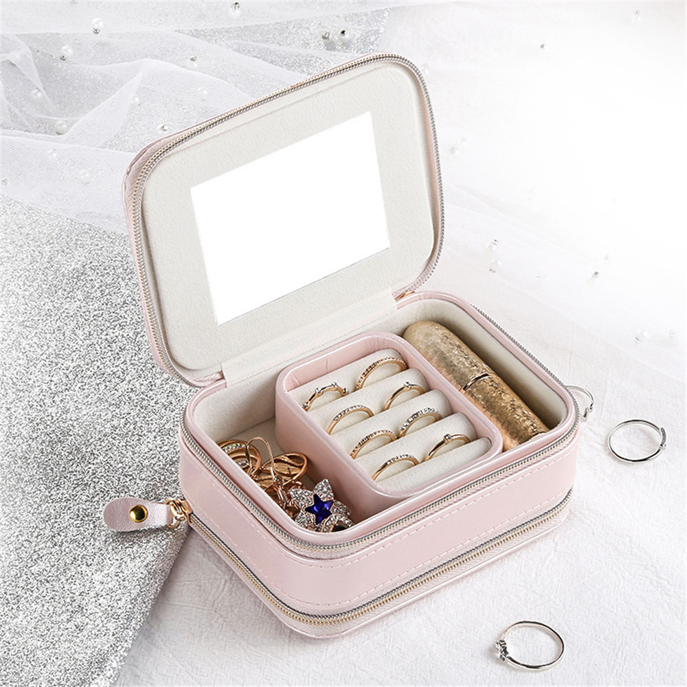 Dual Layer Portable Travel Jewelry  Storage Box Leather Ornaments Case