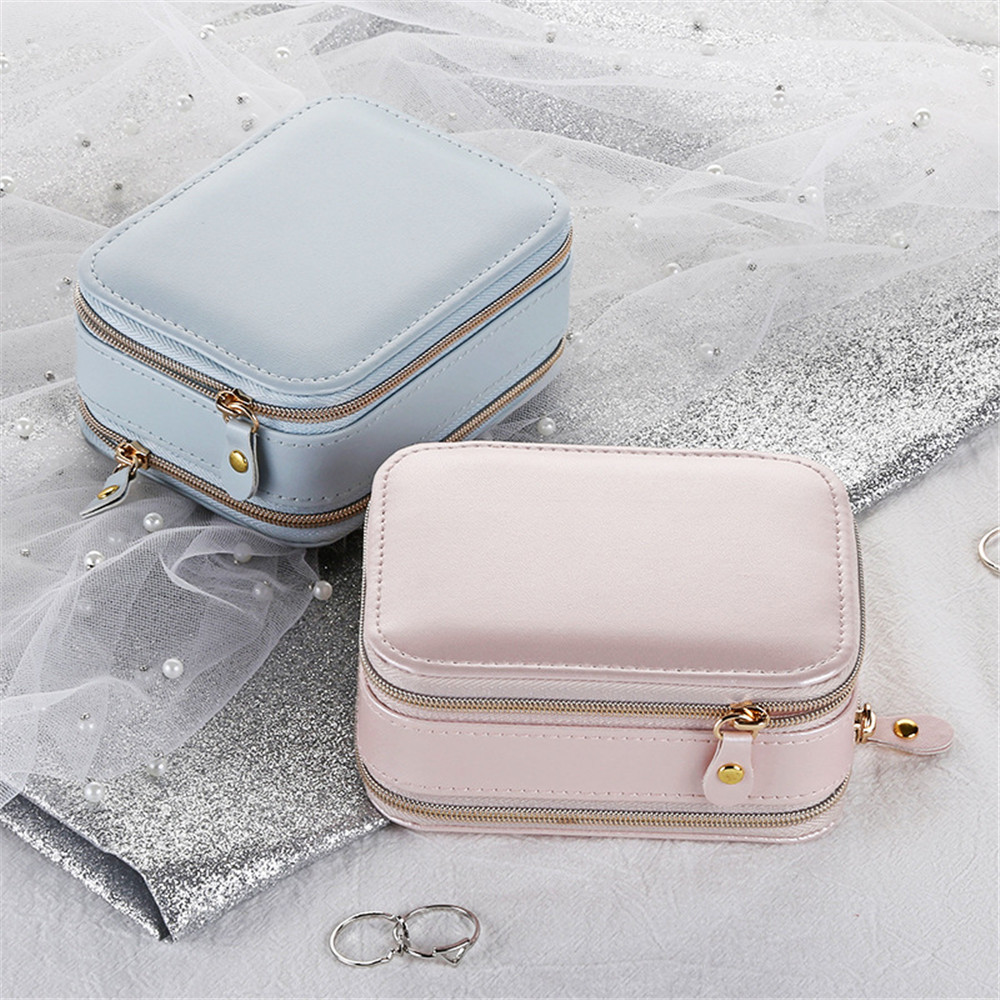 Dual Layer Portable Travel Jewelry  Storage Box Leather Ornaments Case