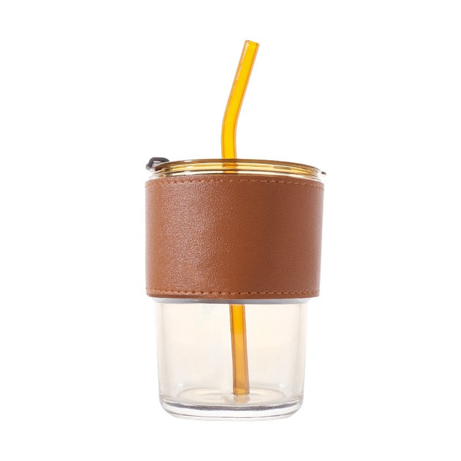Tumbler Water Glass With Lid And Glass Straw  