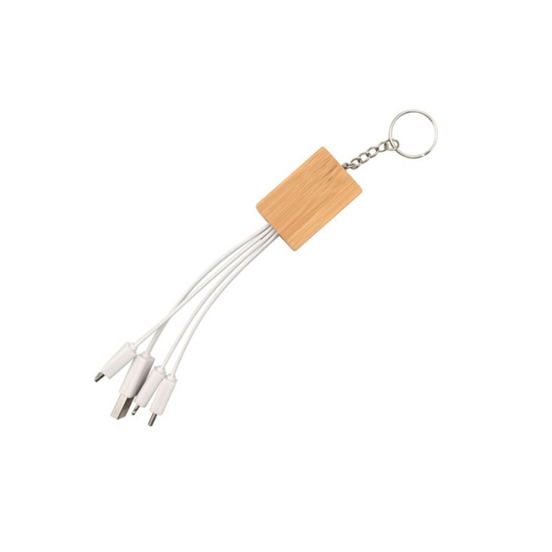 Rectangle Bamboo 3 in 1  Charging Cable/Keychain 