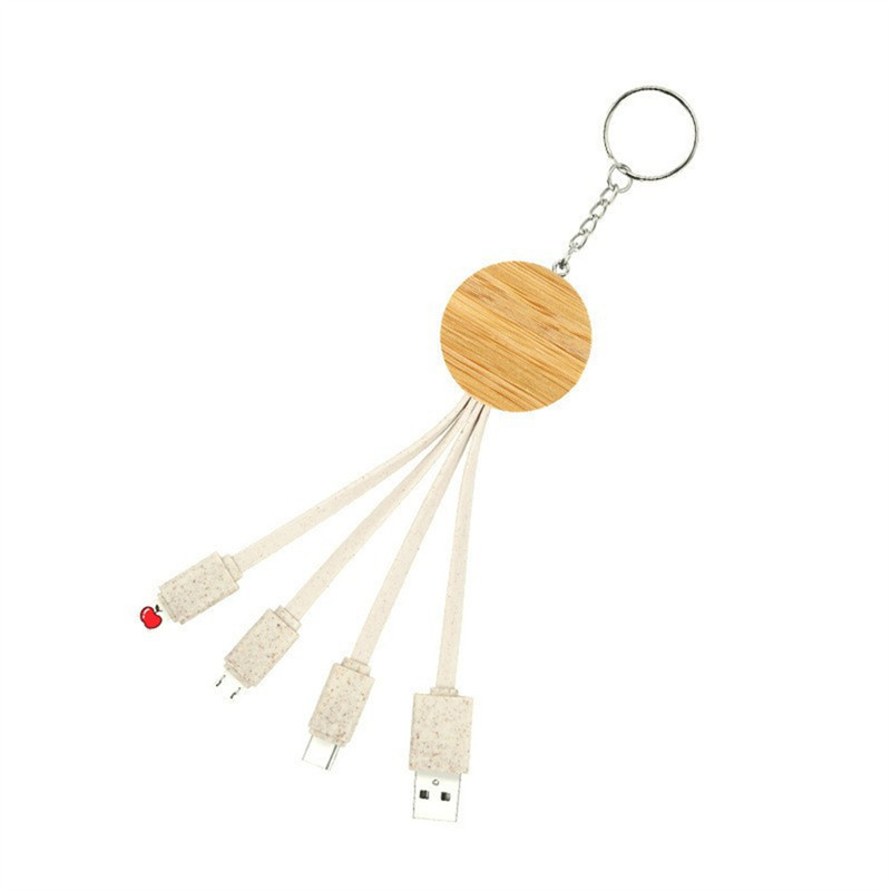 Degradable Round Bamboo 3 in 1 USB Charging Cable