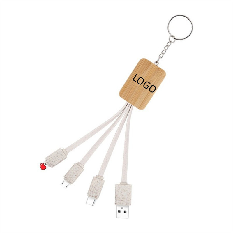 Degradable Rectangle Bamboo 3 in 1 USB Charging Cable