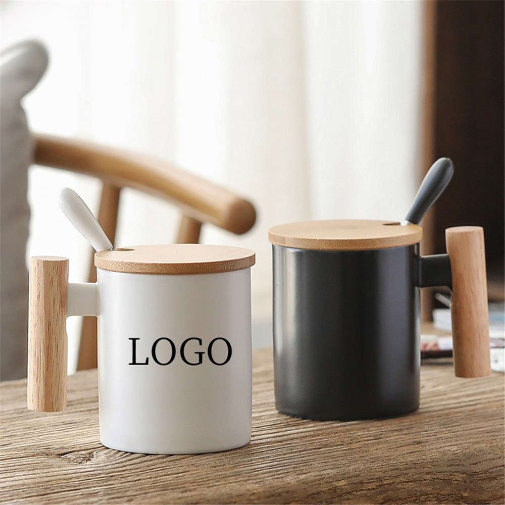 12 oz Coffee Mug  With Wooden Handle And Bamboo Lid