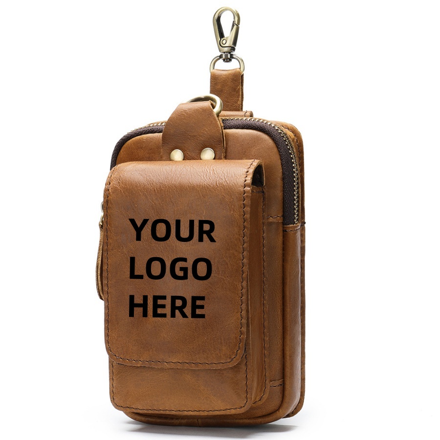 Men's Genuine Leather Mobile Phone Waist Bag