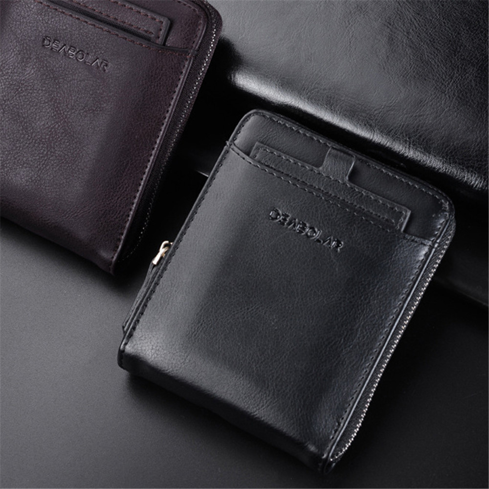 Genuine Leather RFID Blocking Bifold Zipper Pocket Card Holder with ID Window